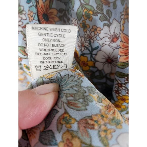 No Comment Womens L Floral‎ Dress & Side Waist Slits Puffy Sleeves Boho - Picture 5 of 16